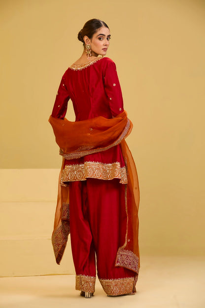 Red and Orange Salwar Set