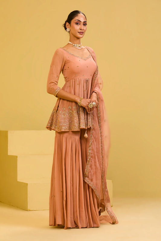 Peach Front Cut Peplum Set