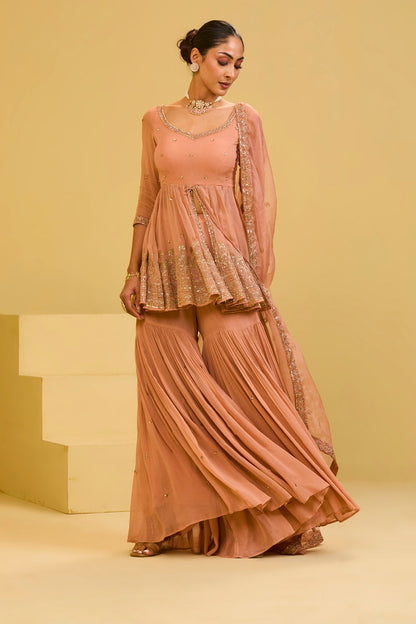 Peach Front Cut Peplum Set