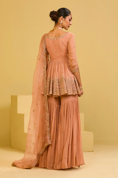Peach Front Cut Peplum Set