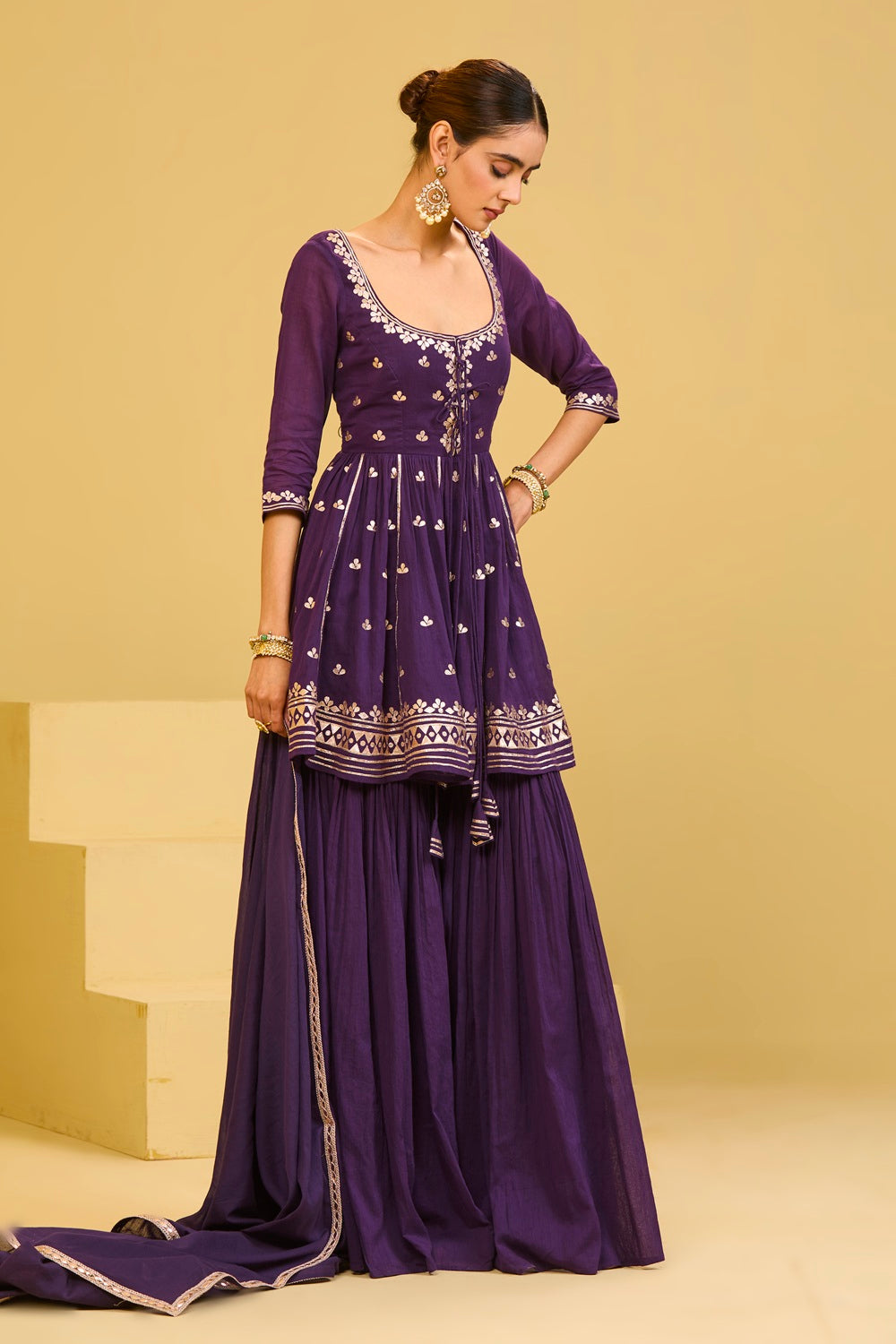 Purple Cotton Sharara Set