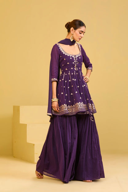 Purple Cotton Sharara Set