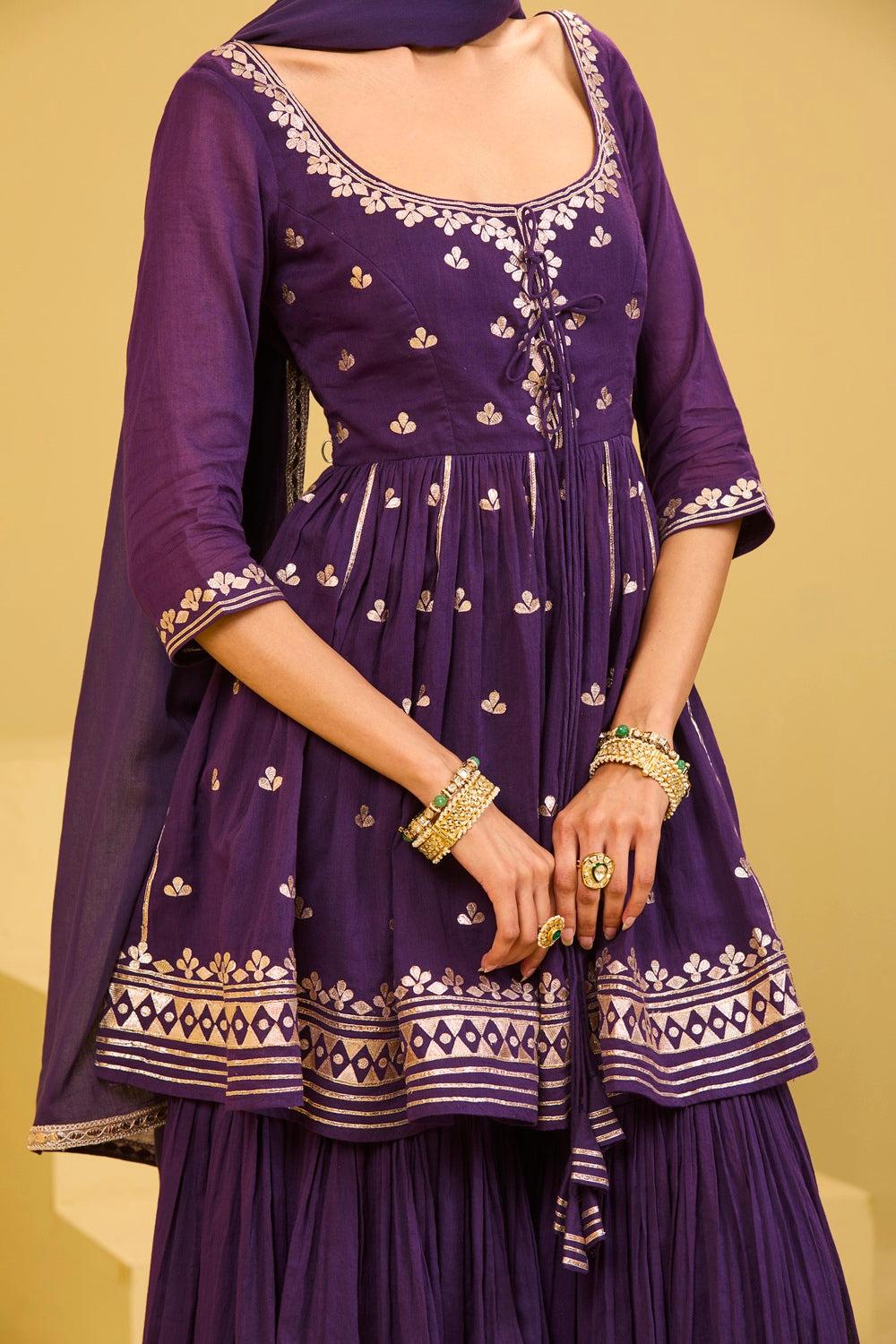 Purple Cotton Sharara Set