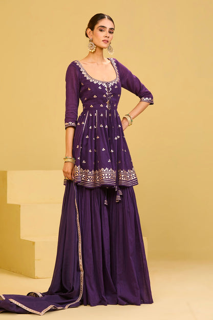 Purple Cotton Sharara Set