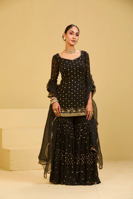 Black Sharara Set