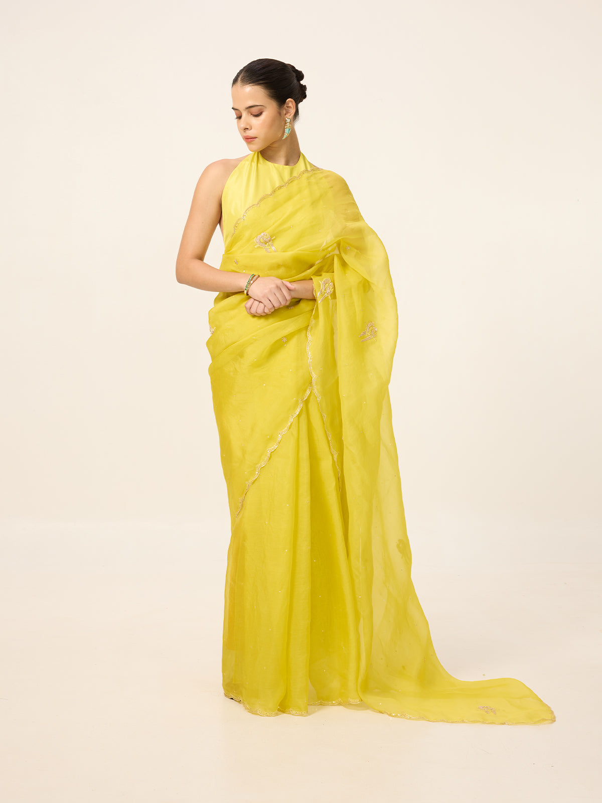 Handwoven Canary Yellow Organza Saree