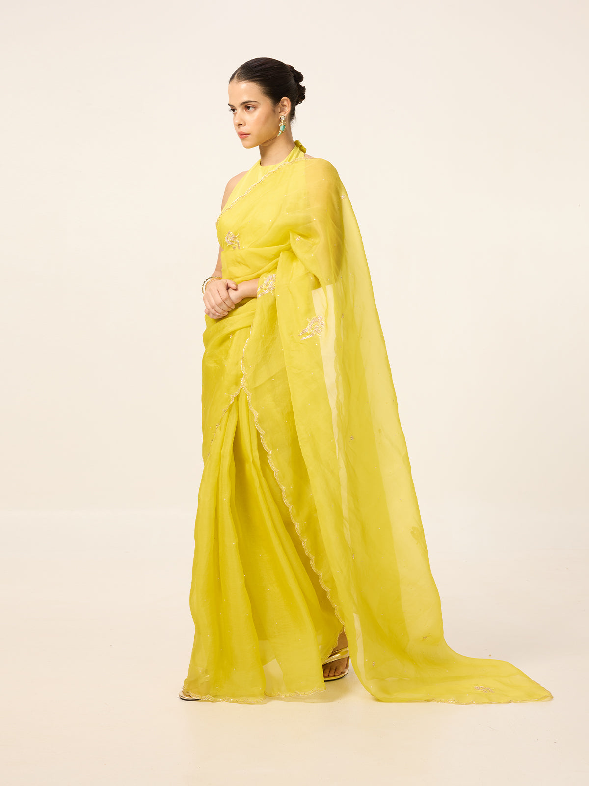 Handwoven Canary Yellow Organza Saree
