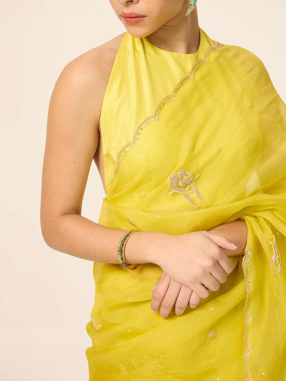 Handwoven Canary Yellow Organza Saree