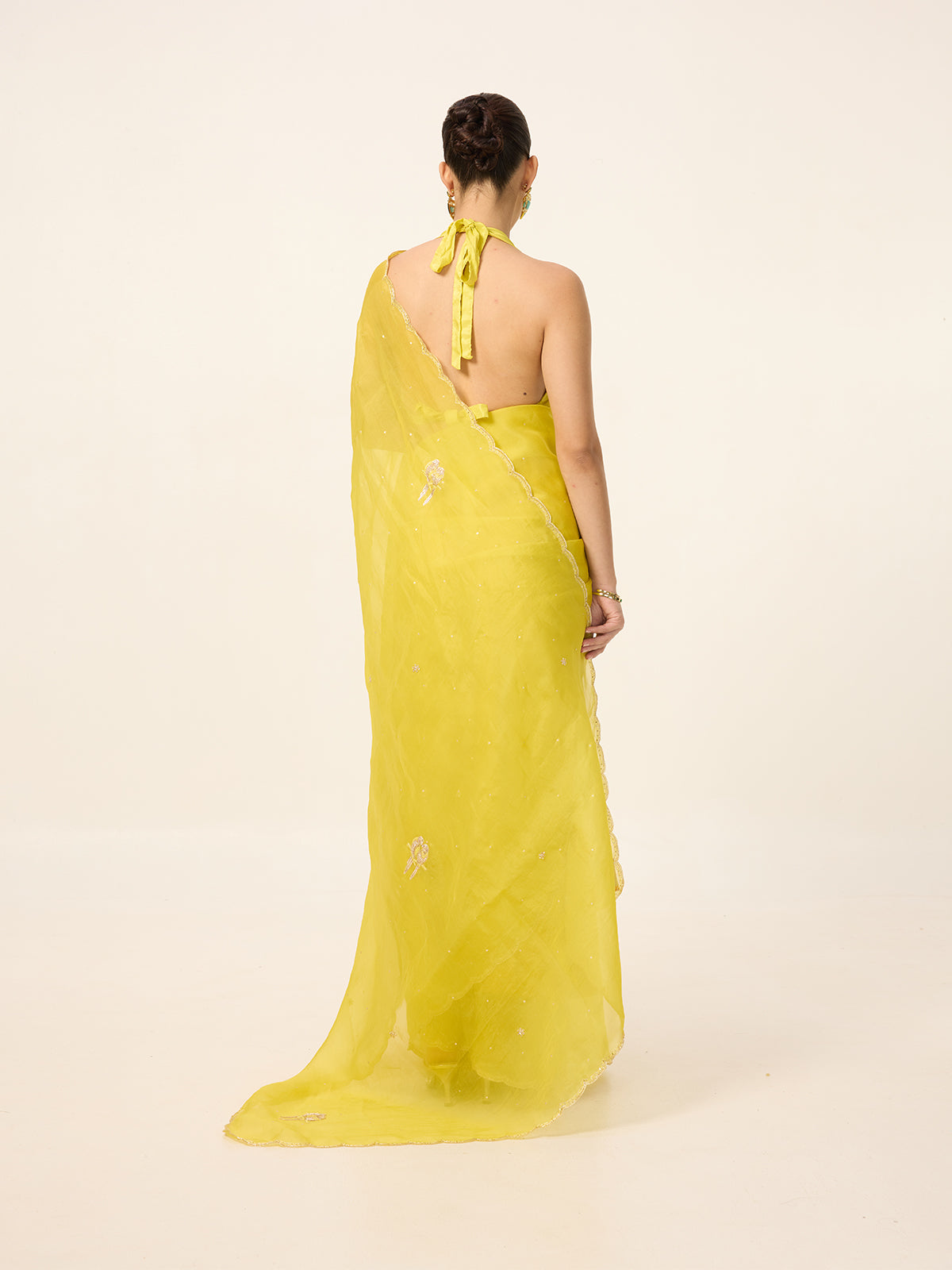 Handwoven Canary Yellow Organza Saree