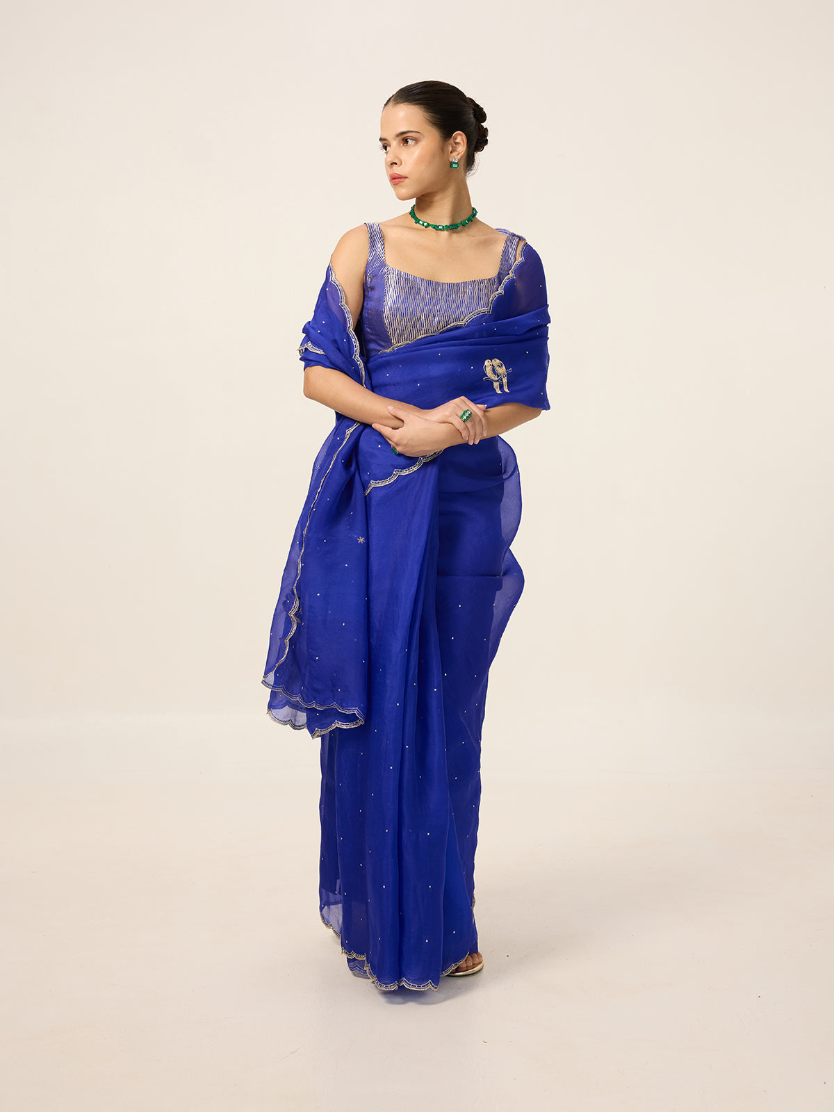 Handwoven Sapphire Blue Organza Saree