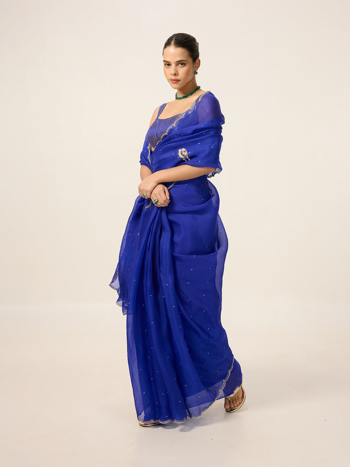 Handwoven Sapphire Blue Organza Saree
