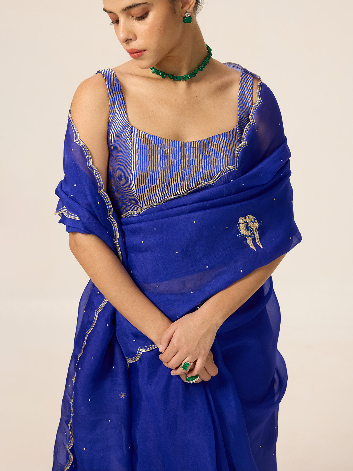 Handwoven Sapphire Blue Organza Saree