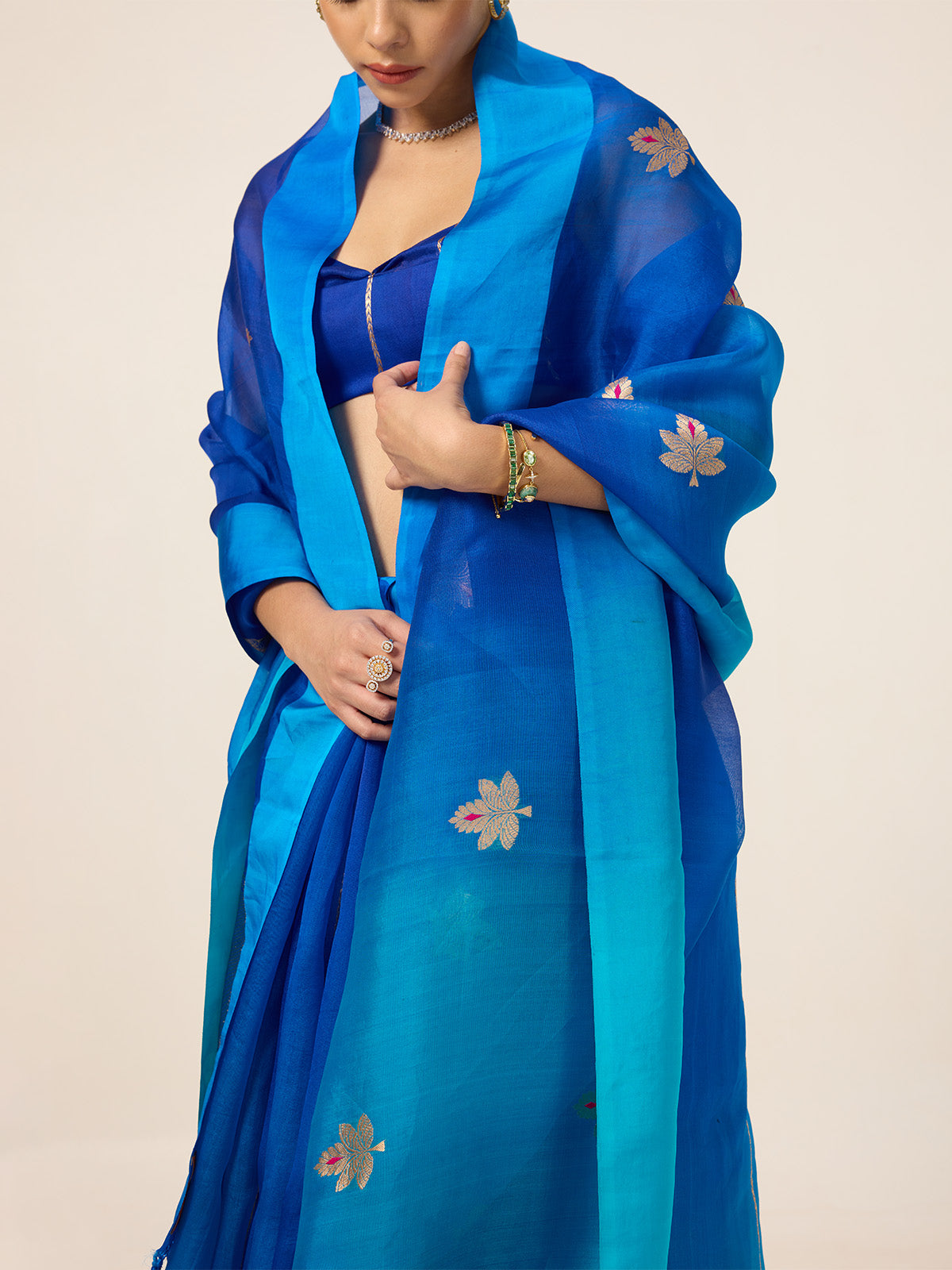 Handwoven Deep Blue Organza Saree