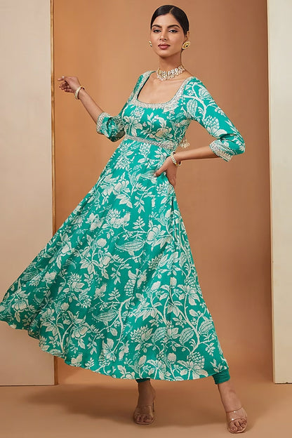 Teal anarkali  set