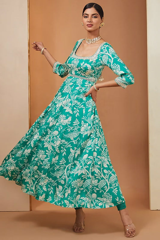 Teal anarkali  set