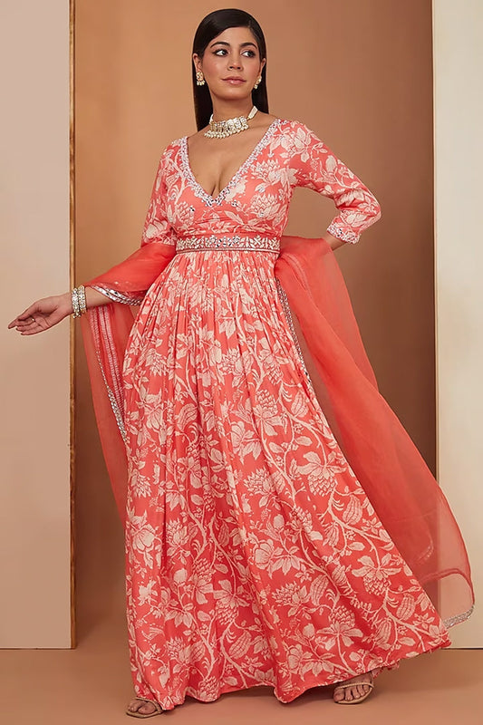 gajari printed anarkali  set