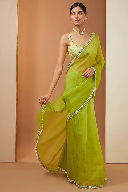 Lemon Yellow organza saree set