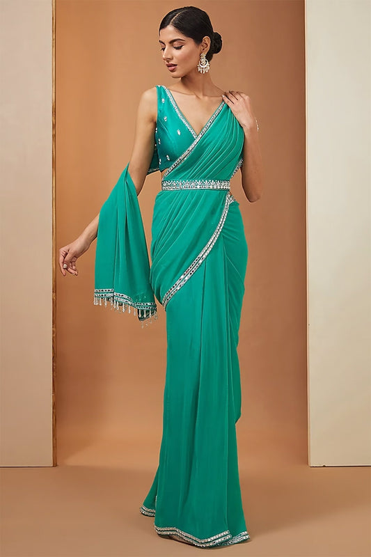 teal georgette saree