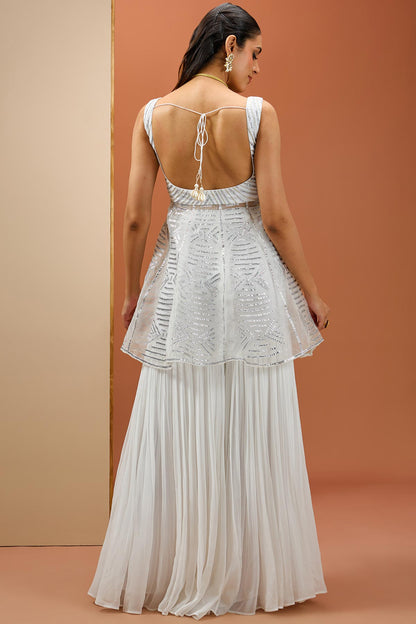 White Peplum with silver Gota set