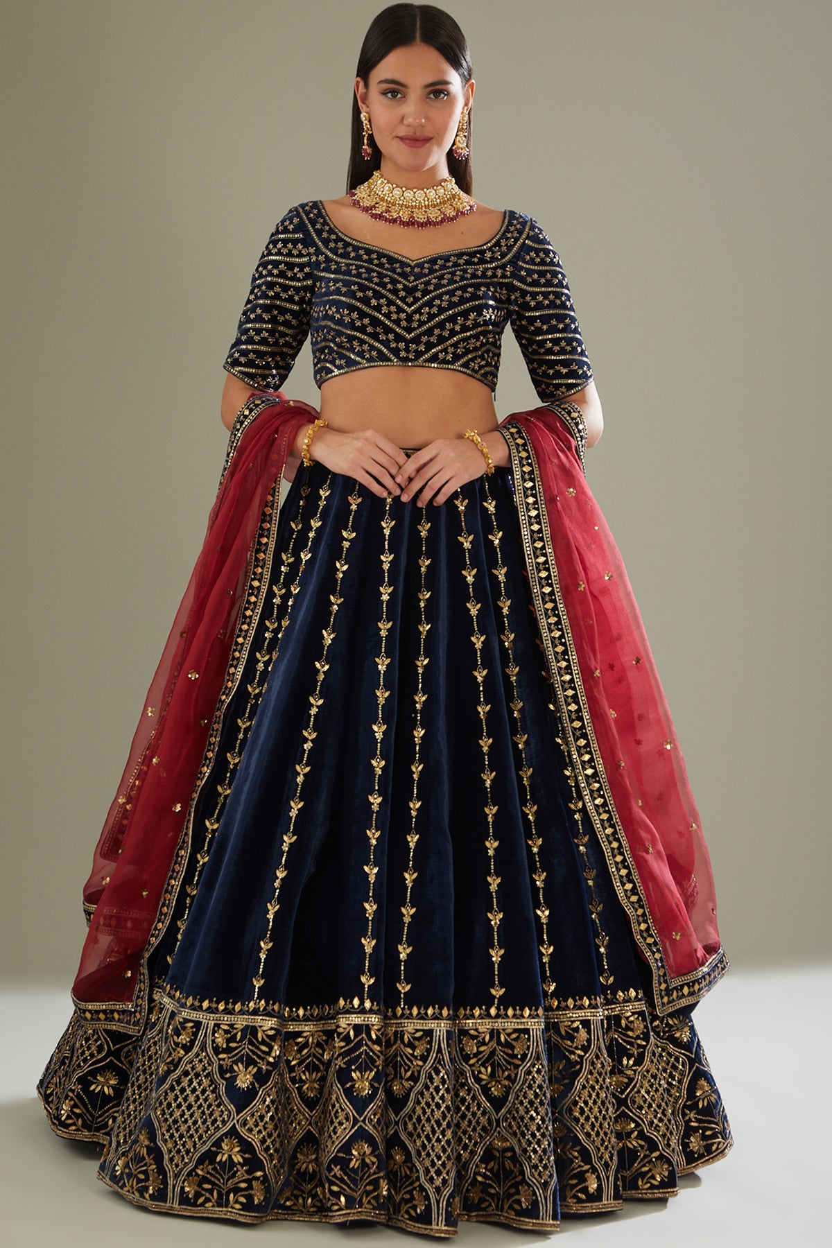 Blue velvet lehenga set
