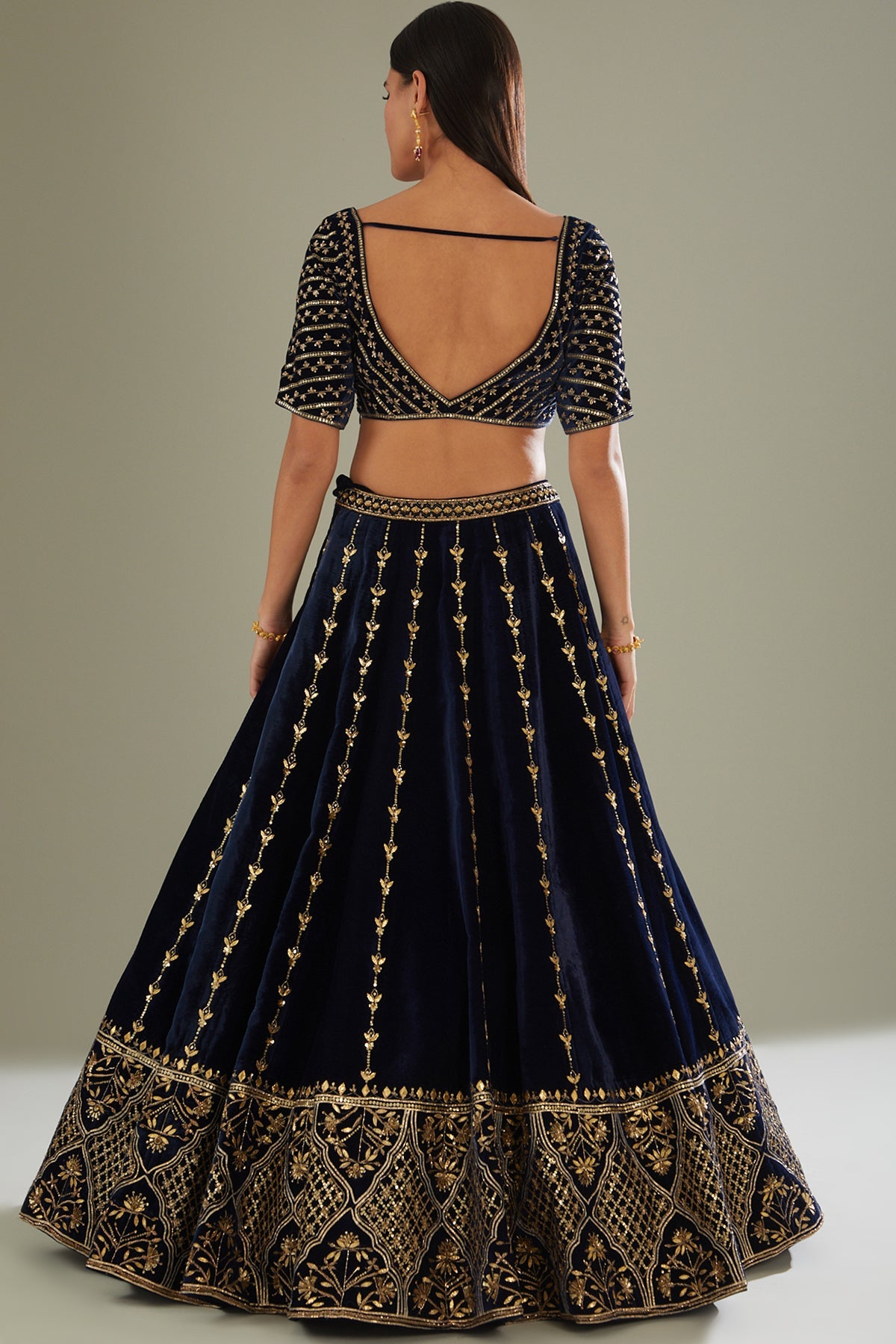 Blue velvet lehenga set