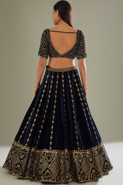 Blue velvet lehenga set