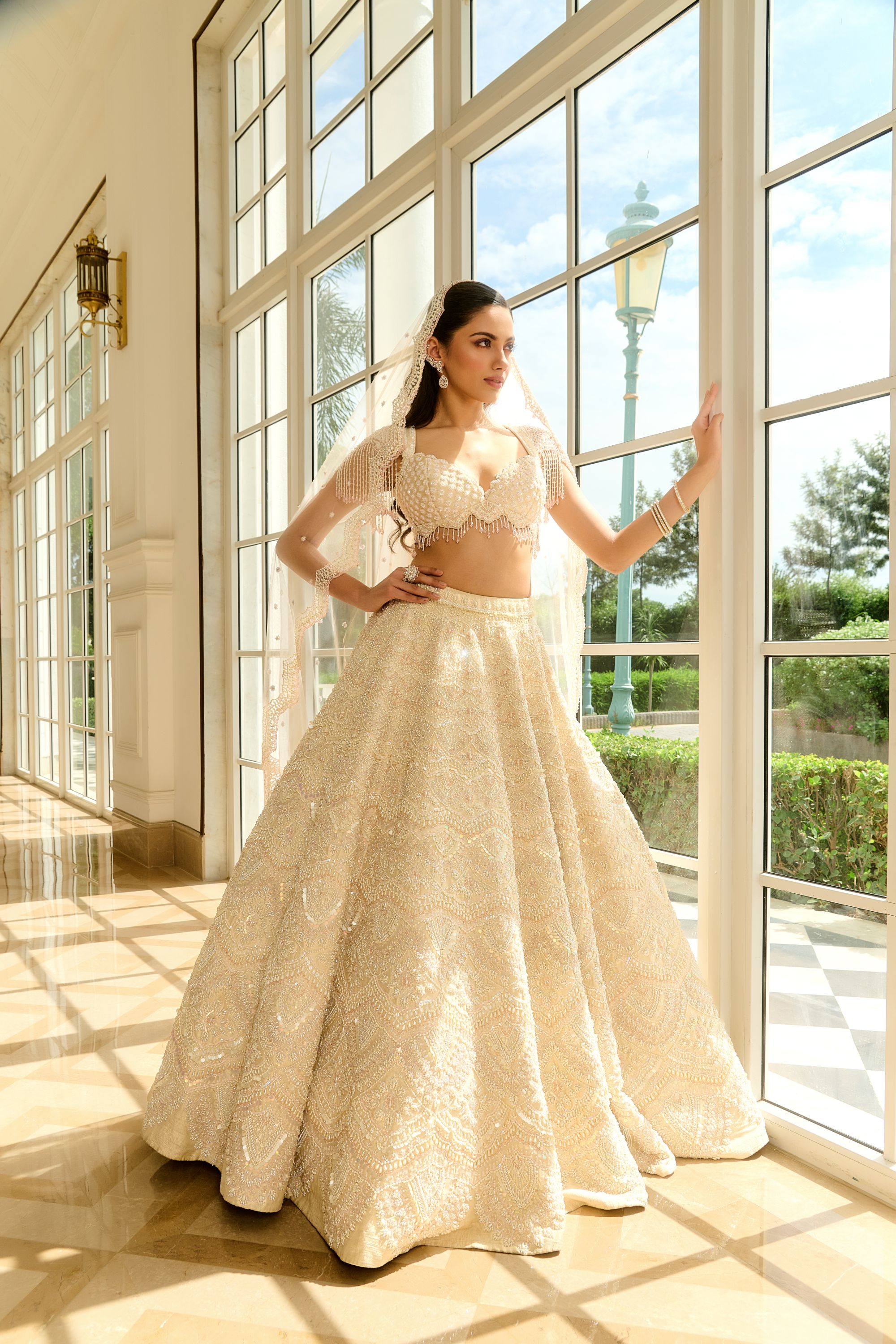 Ecru Blaire Raw Silk Lehenga Set with Soft Net Dupatta