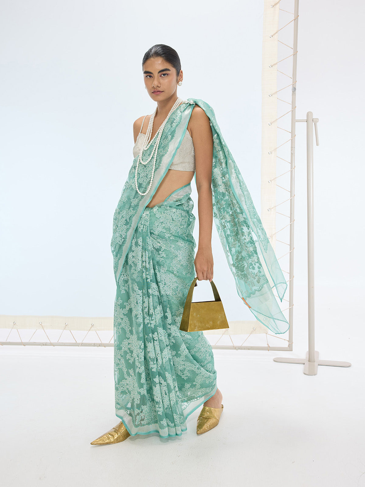 The Sasha Saree In Turquoise Blue