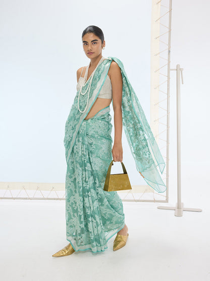The Sasha Saree In Turquoise Blue