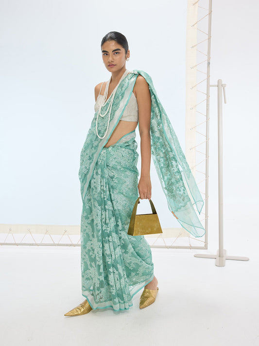 The Sasha Saree In Turquoise Blue