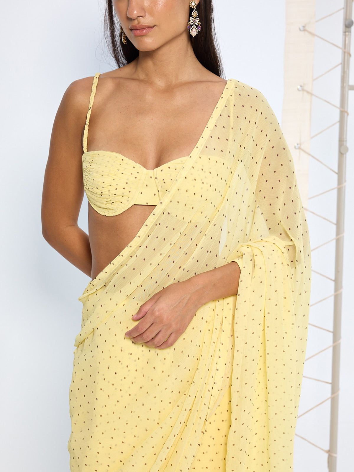 Butter Yellow Polka Dotted Saree