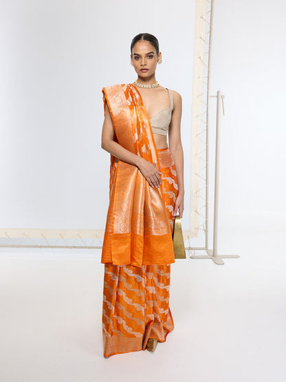 Handwoven Burnt Orange Banarasi Saree