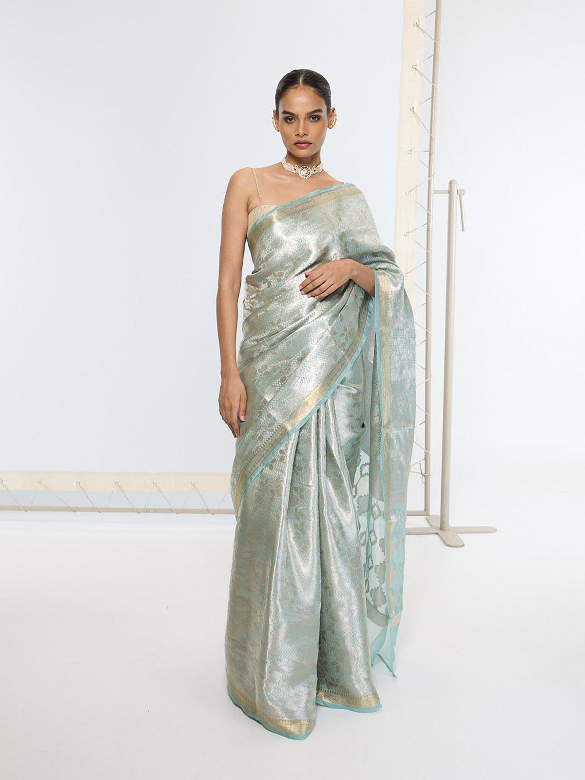 Handwoven Sea Green Tissue Saree