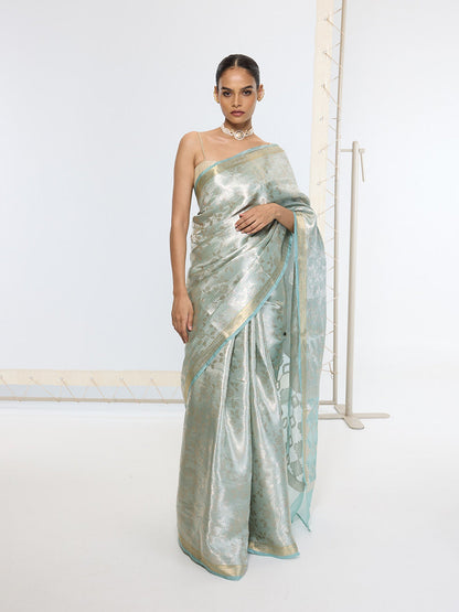 Handwoven Sea Green Tissue Saree