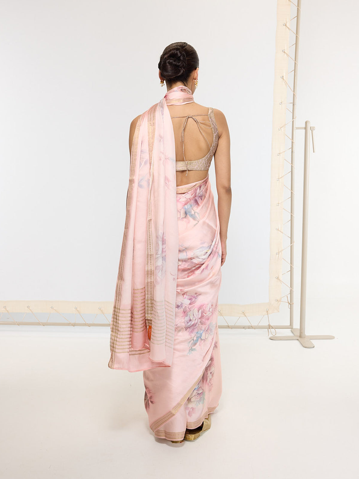 Handwoven Rose Quartz Printed Saree