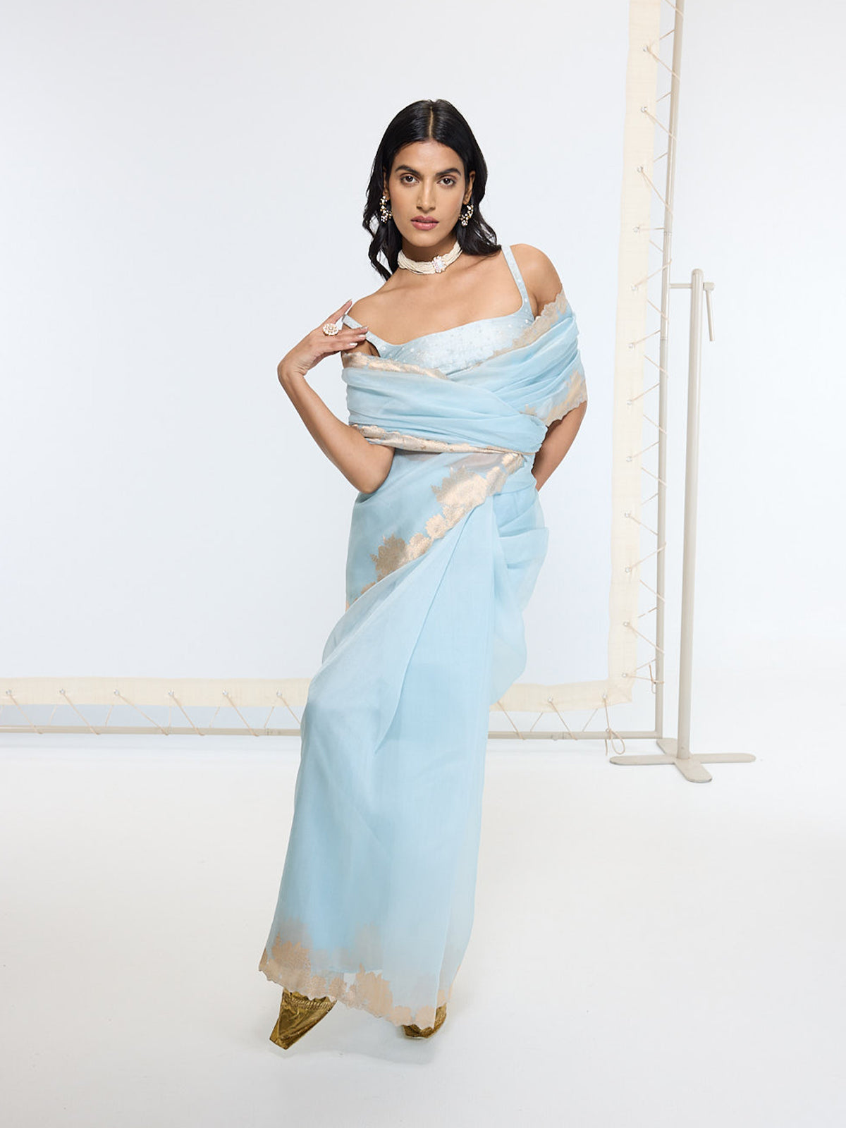 Handwoven Icy Blue Saree