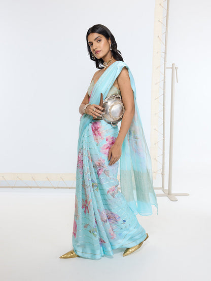 Handwoven Baby Blue Printed Saree