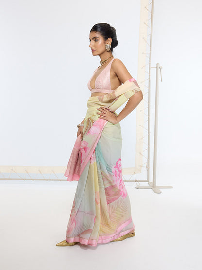 Handwoven Butter Yellow Printed Saree