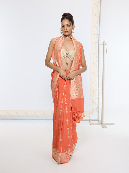 Handwoven Rusty Orange Saree