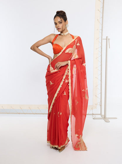 Handwoven Ruby Red Saree
