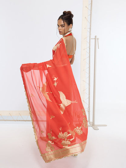 Handwoven Ruby Red Saree