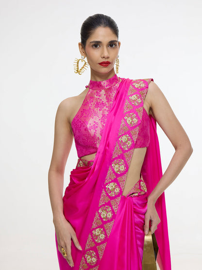 Handwoven Pink Mashroo Silk Saree with an Embroidered Border