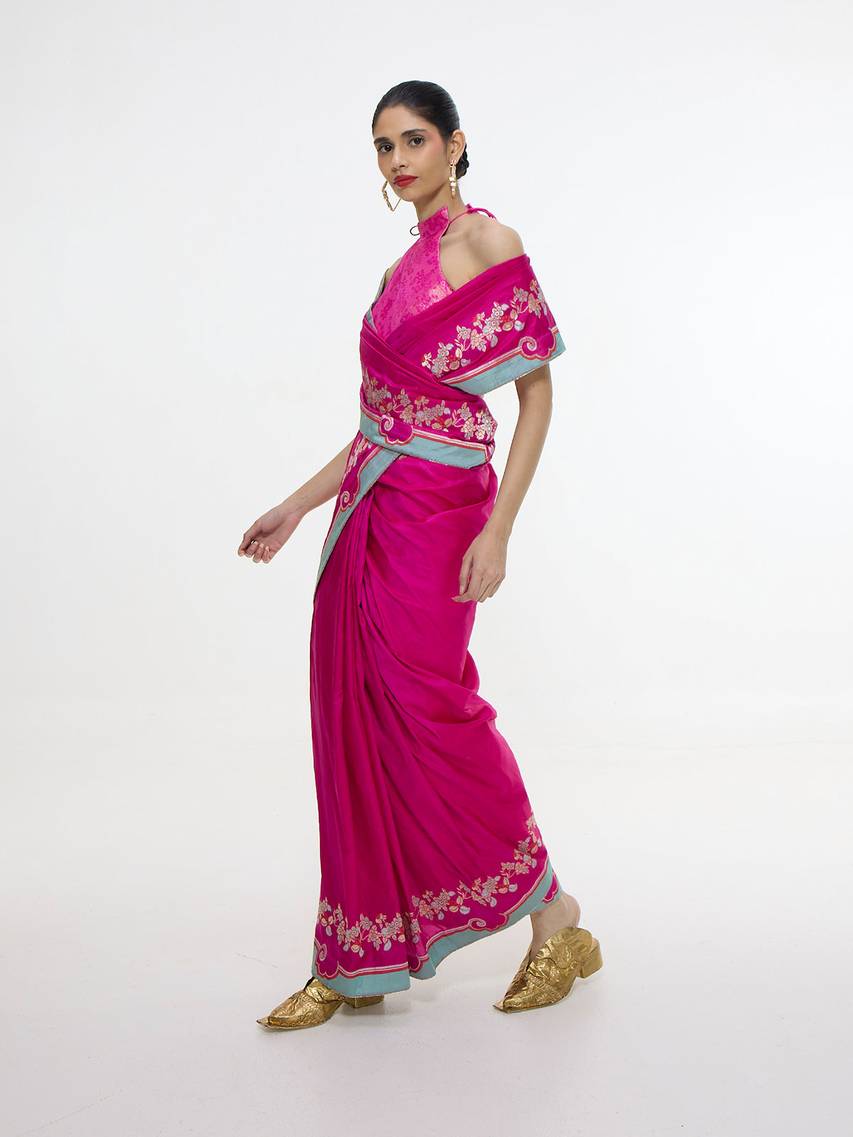 Handwoven Fuschia Mashroo Silk Saree