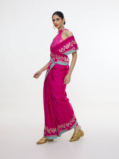 Handwoven Fuschia Mashroo Silk Saree