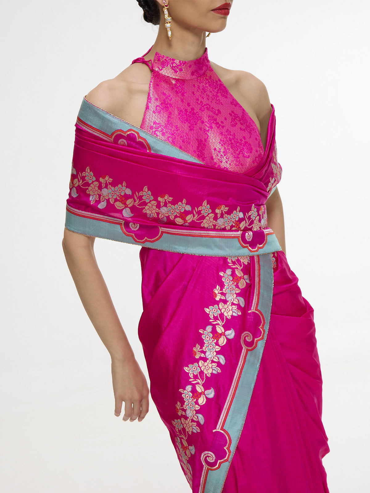Handwoven Fuschia Mashroo Silk Saree