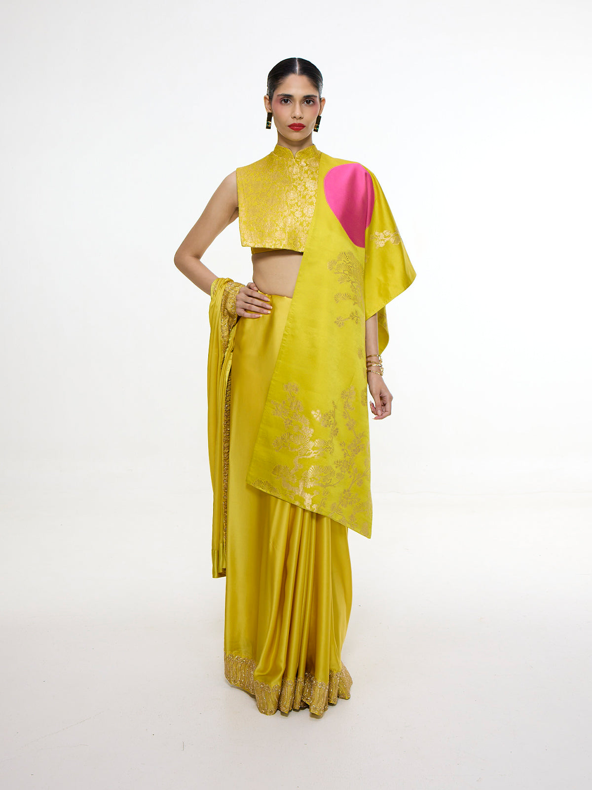 Handwoven Yellow Mashroo Silk Saree With Embroidered Border