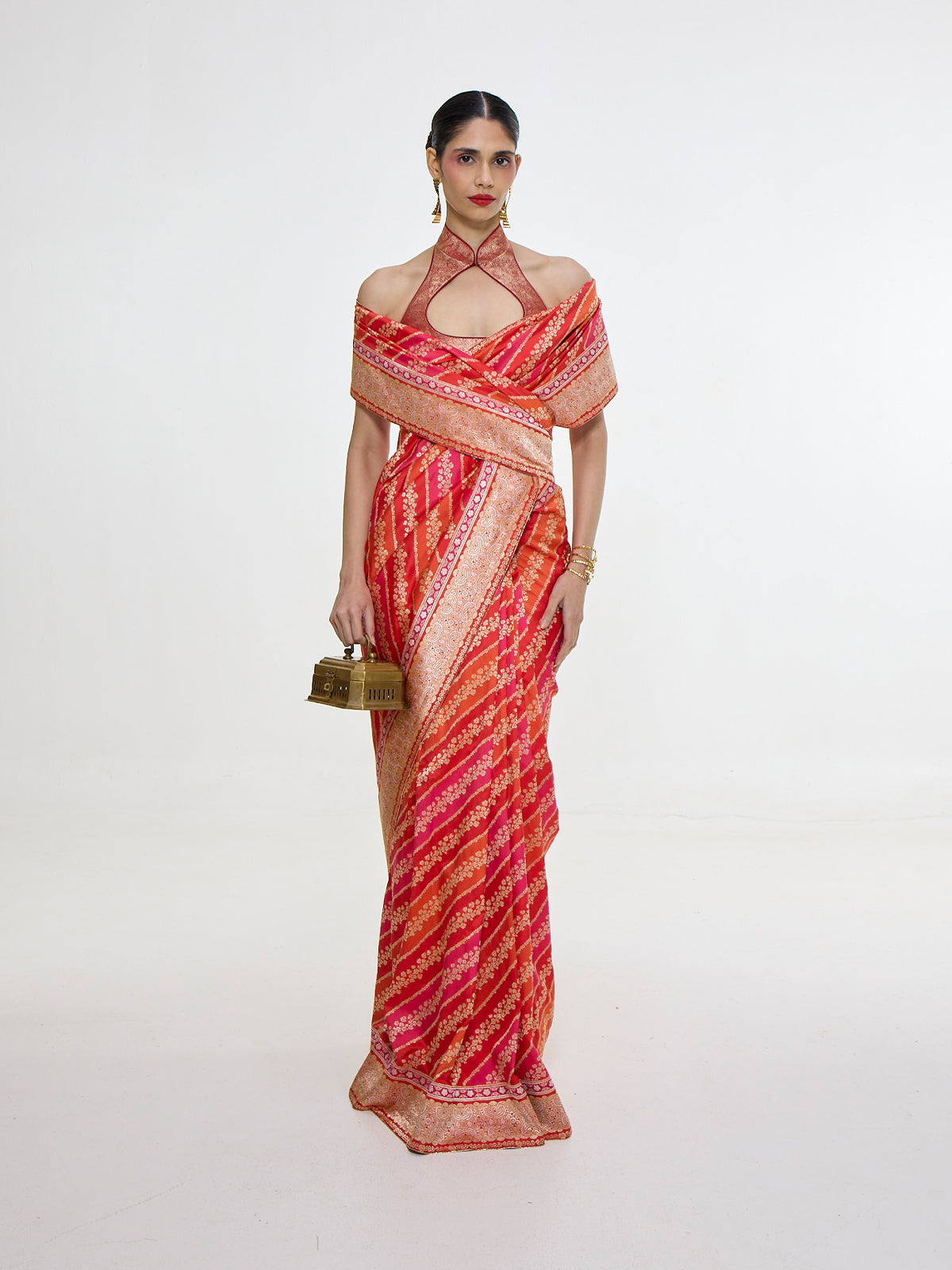 Handwoven Carmine Red Mashroo Silk Saree