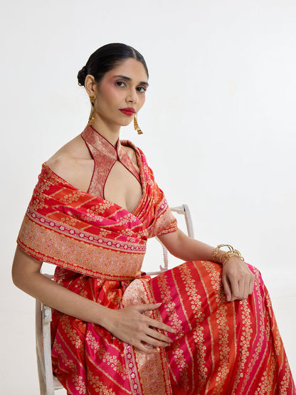 Handwoven Carmine Red Mashroo Silk Saree