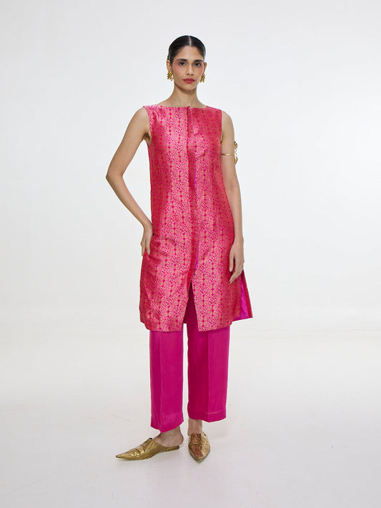 Handwoven Hot Pink Waistcoat Set