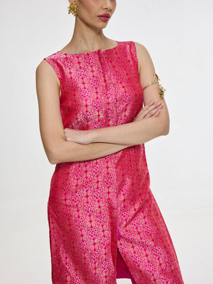 Handwoven Hot Pink Waistcoat Set